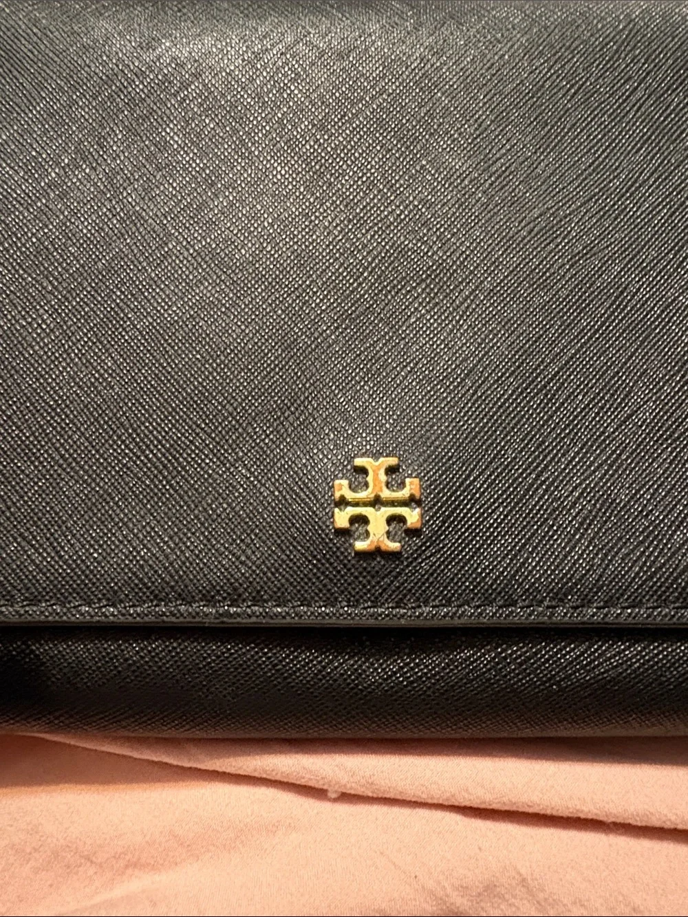 Tory Burch Black Leather Crossbody with Gold Chain Strap